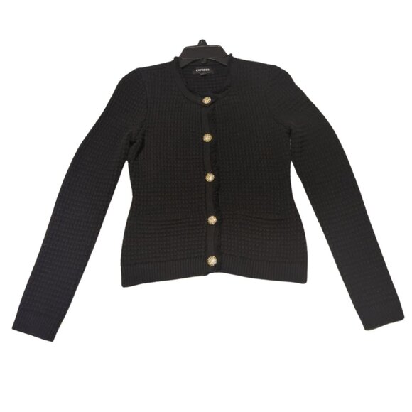 Express Women’s Textured Crew Neck Button Cardigan Black (Size XS).👉 OWO - Picture 4 of 6